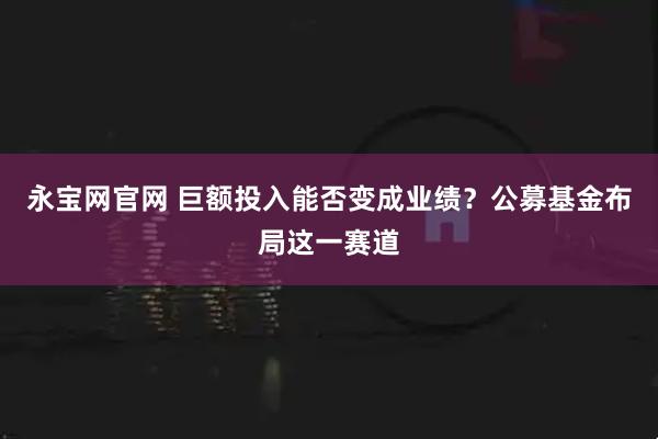 永宝网官网 巨额投入能否变成业绩？公募基金布局这一赛道